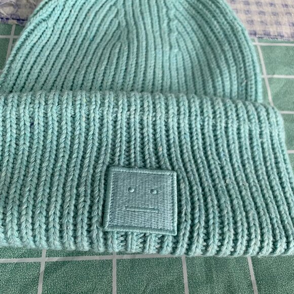 Teal Leather Face Logo Ribbed Wool Hat - Picture 2 of 6